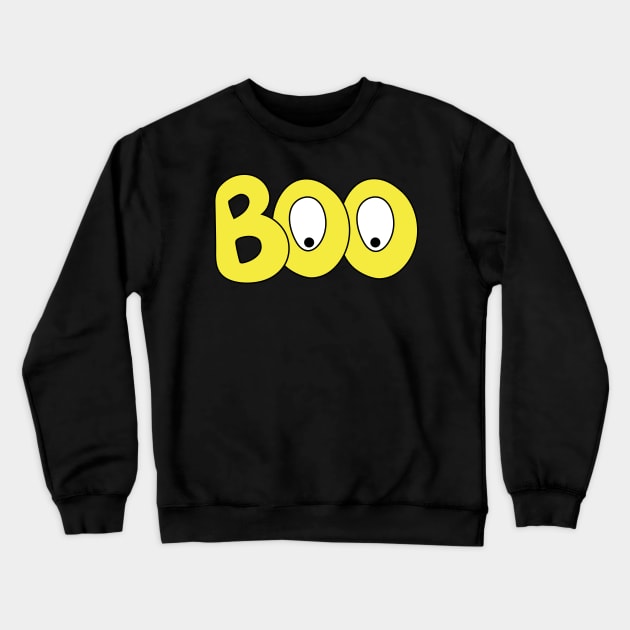 BOO text art cartoon eyes yellow bubble letters Crewneck Sweatshirt by Angel Dawn Design